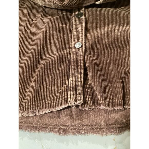 La Miel Corduroy Jacket Shacket Sz L Frayed Hem Coffee - Picture 6 of 9